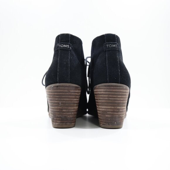 Toms Hyde Black Leather 3" Wedge Heel Lace Up Ankle Booties - 9.5 - Picture 4 of 7